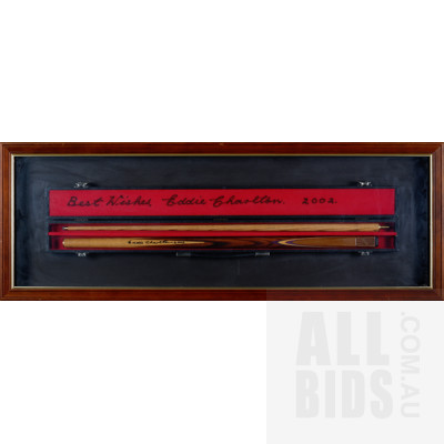 Framed and Signed Cue Stick from Snooker and Billiards Ace Eddie Charlton