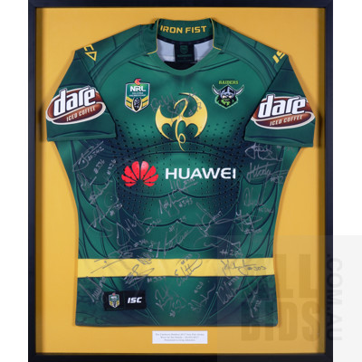 Framed and Signed 2017 Canberra Raiders Marvel Iron Fist Jersey Worn by Sia Soliola