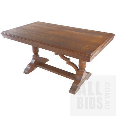 Vintage Tudor Style Oak Dining Table Mid to Late 20th Century