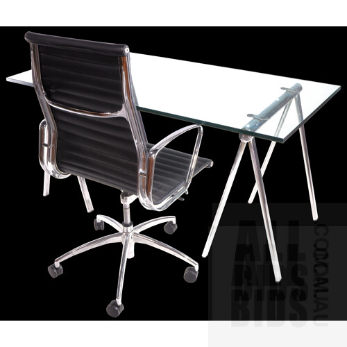 Large Contemporary Glass Topped Office Table with Chrome Legs and Bristol Swivel Chair