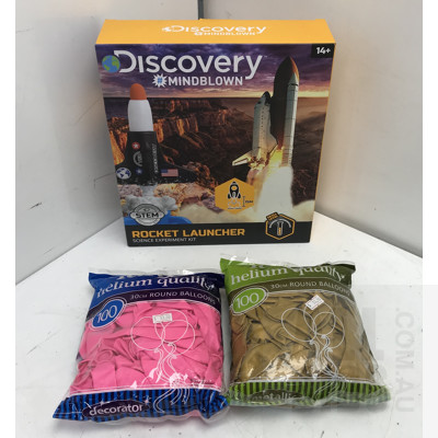 Discovery Mindblown Rocket Launcher Kit And 2 Packets Of 30Cm Round Helium Quality 100 Balloons