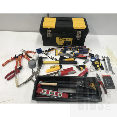 Stanley Tool Box With Contents - Including Spanners, Wrenches, Screwdrivers And Multigrips