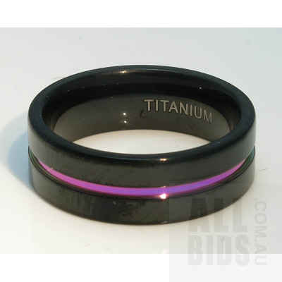 Titanium Ring, Black Finish, with Multi Coloured Metallic Centre