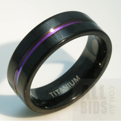 Titanium Ring, Black Finish, with Multi Coloured Metallic Centre