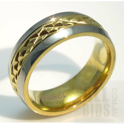 Titanium Ring, with 18ct Gold-plated Textured Centre