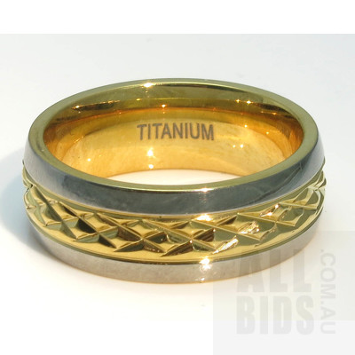 Titanium Ring, with 18ct Gold-plated Textured Centre