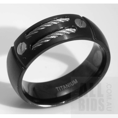 Titanium Ring, with Stainless Steel Cables, Black Finish