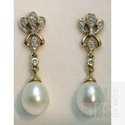 14ct Gold Pearl & Diamond Earrings