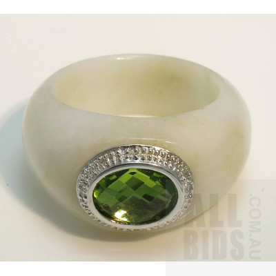 White Jade and Peridot Ring