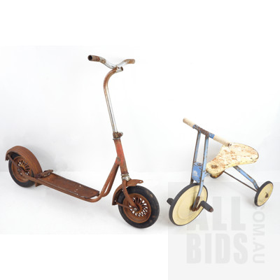 Vintage Rustic Child's Tricycle and Scooter