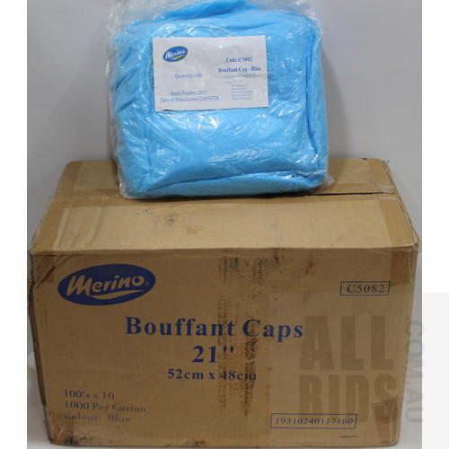 21 Inch Merino Bouffant Caps - Blue - Lot of 1000 - Brand New