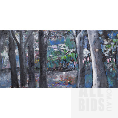 Ingrid Weiss, Through the Trees, Oil on Canvas, 30 x 60 cm