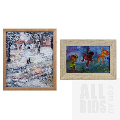 Ingrid Weiss, Winter Landscape & Dancers, Oil on Board, Largest 35 x 24 cm (2)