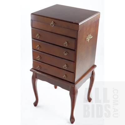Antique Style Mahogany Veneer Four Drawer Cutlery Cabinet on Cabriole Legs, Late 20th Century