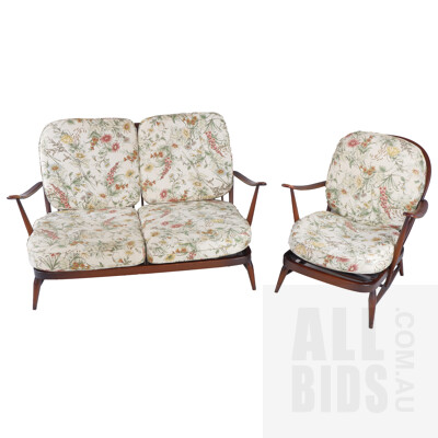 Vintage English Ercol Lounge Suite,  Including Two-Seater Lounge and Matching Armchair