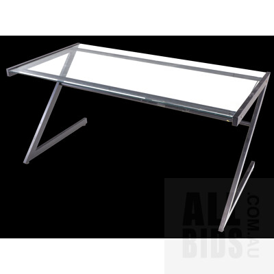 Large Glass Top Computer Desk with Metal Frame