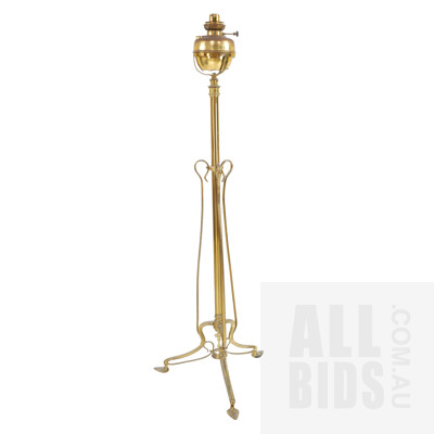 Antique Art Nouveau Style Brass Kerosene Standard Lamp