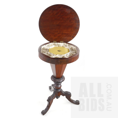 Victorian Mahogany Trumpet Form Sewing Stand on Tapered Hexagonal Stand with Tripod Base, Circa 1880
