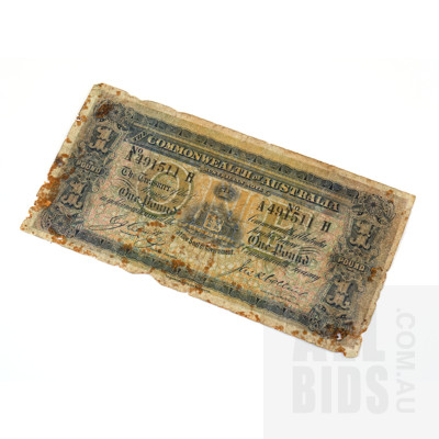 £1 1918 Cerutty Collins Australian One Pound Banknote R21 A491511H