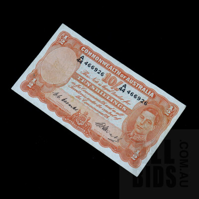 10/- 1949 Coombs Watt Australian Ten Shilling Banknote R14 A4446926