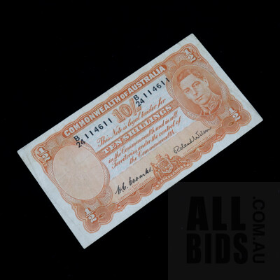 10/- 1952 Coombs Wilson Australian Ten Shilling Banknote R15 B24114611