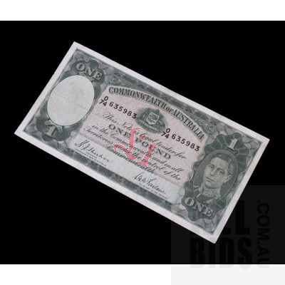 £1 1938 Sheehan McFarlane Australian One Pound Banknote R29 O74635983