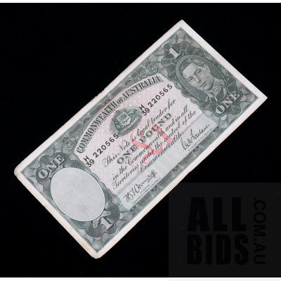 £1 1942 Armitage McFarlane Australian One Pound Banknote R30 H39220565