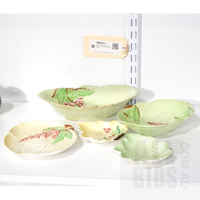 Five Pieces Vintage Carlton Ware Leaf Form Porcelain Dishes