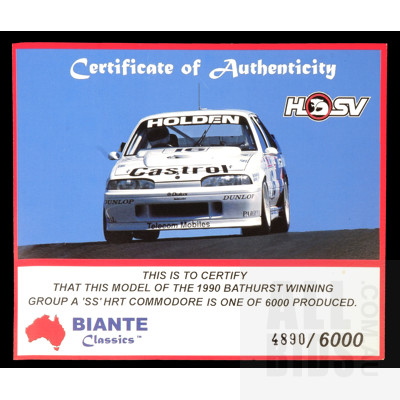 Biante - 1990 Win Percy/Allan Grice Tooheys 1000 Holden VL Commodore SS Group A SV - 1:18 Scale Model Car - Allan Grice Signature On Car