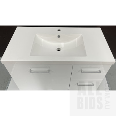 Marquis Norman DAVOS 900mm Wall Hung Vanity, Right Hand Drawers, 1 Tap Hole  - White