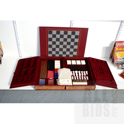 Combination Chess, Checkers, Dominos, Cards and Cribbage Set in the Form of a Book