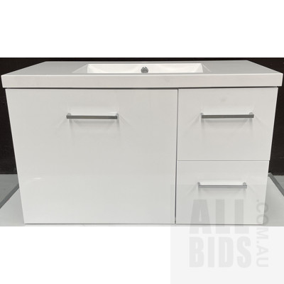 Marquis Norman DAVOS 900mm Wall Hung Vanity, Right Hand Drawers, 1 Tap Hole  - White
