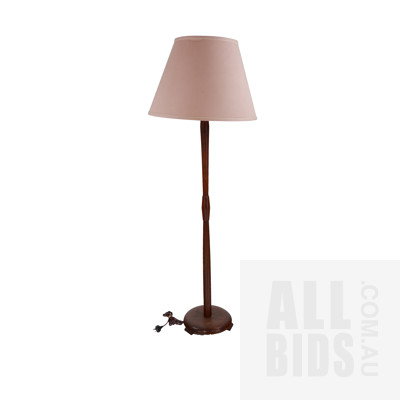 Retro Wooden Stand Lamp with Pink Shade
