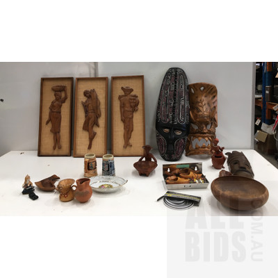 Assorted Framed Ready To Hang Wood Carvings And Statues