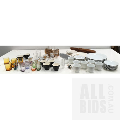 Assorted Kitchenware Including, Tea Set, Mixed Glasses And Shot Glasses