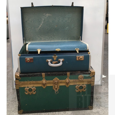 Vintage Suitcases, Travel Trunk And Assorted Framed Ready To Hang Prints And Cross-Stitch