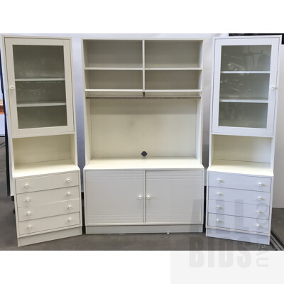 Cream Timber Buffet And Hutch With Matching 2 Piece Display Cabinets