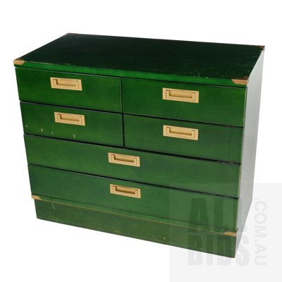 Vintage Green Painted Metal Bound Chest of Drawers