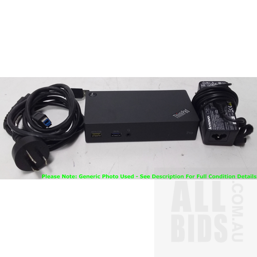 Lenovo Thinkpad (DK1522) 2K USB 3.0 Docking Station with Power Supply and USB-B 3.0 Cable - Lot of 10