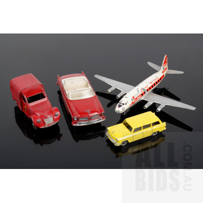 Four Vintage Dinky Toys and Lesney Models, Including Viscount 706 and Chrysler New Yorker 1955
