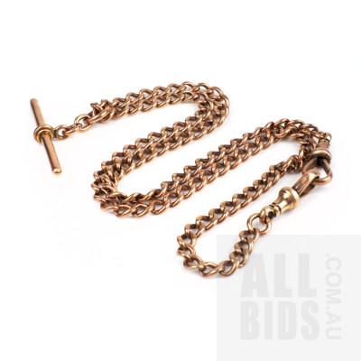 Antique 9ct Rose Gold Fob Chain with T Bar, 25g