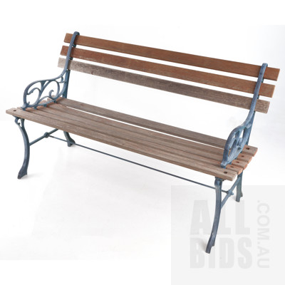 Vintage Garden Bench with Painted Cast Metal Ends and Timber Slats