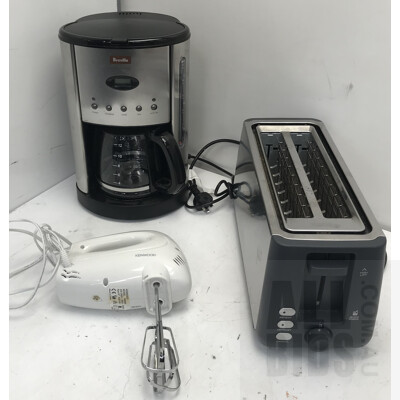 Kenwood HM 330 Beater/Mixer, Sunbeam TA4540, 4 Slice Toaster and Breviille BCM6001841 Drip Filter Coffee Machine