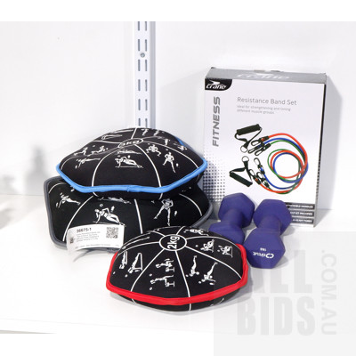 Crane Resistance Bands Set, Pair of Circuit 1kg Dumbbells and Three Weighted Beanbags Ranging on 2-5kg