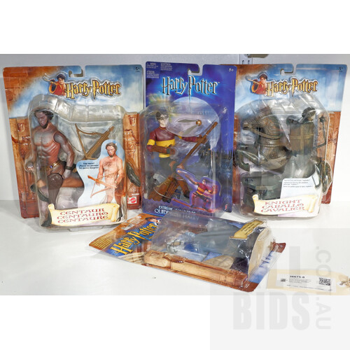Four Boxed Harry Potter Figures, Including Knight Caballo Cavalier, Quidditch Harry and More
