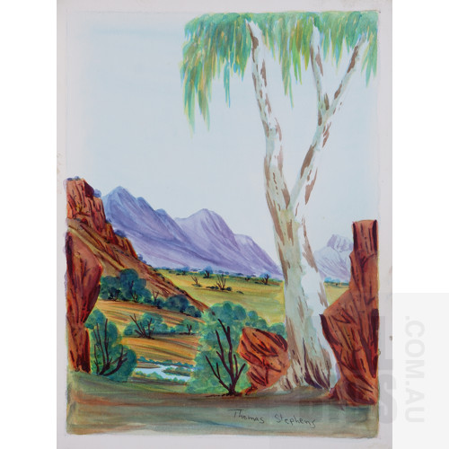 Thomas Yamankarra Stephens (Arrernte language group), Untitled (Central Australian Landscape), Watercolour 2002, 26 x 19 cm