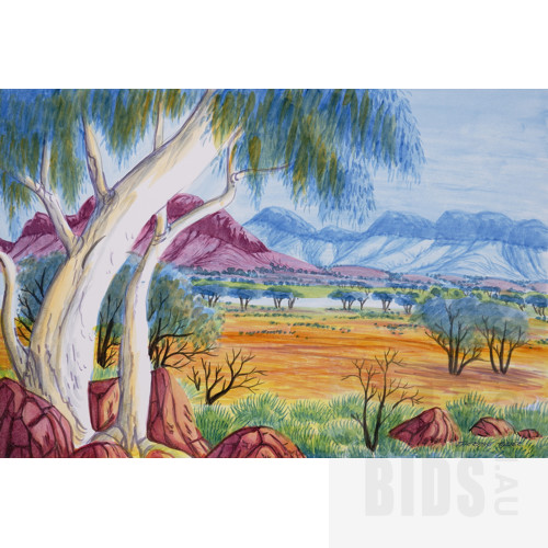 Therese Ryder (born 1954, Arrernte language group), West MacDonnell Ranges 2010, Watercolour, 26 x 38 cm