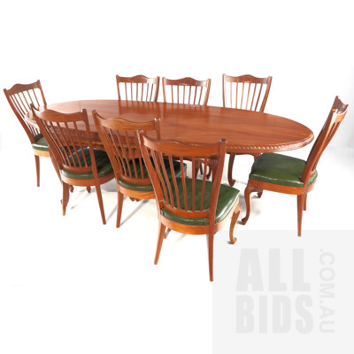 Antique Style Mahogany Eight Person Dining Suite with Engraved Floral Motifs and Cabriole Legs