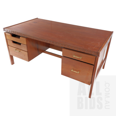 Large Mahogany Executive Desk with Carved Floral Plaques to Front , Late 20th Century