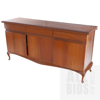 Antique Style Mahogany Sideboard with Carved Floral Borders and Cabriole Legs